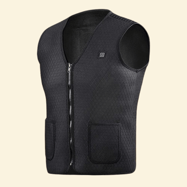 Black USB heated vest with front zipper and dual pockets – unisex thermal gilet for outdoor warmth